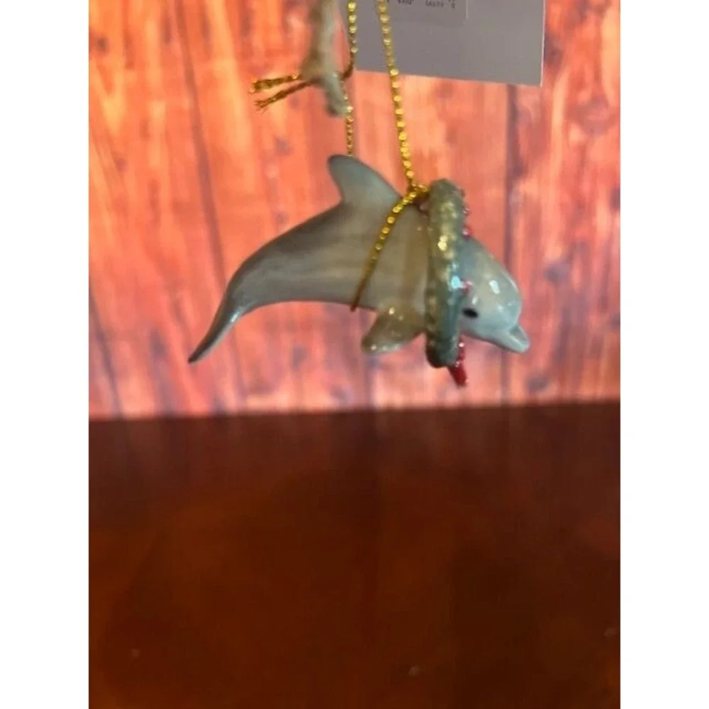Porcelain Dolphin Christmas Ornament‎ With Wreath little critterz sea theme
